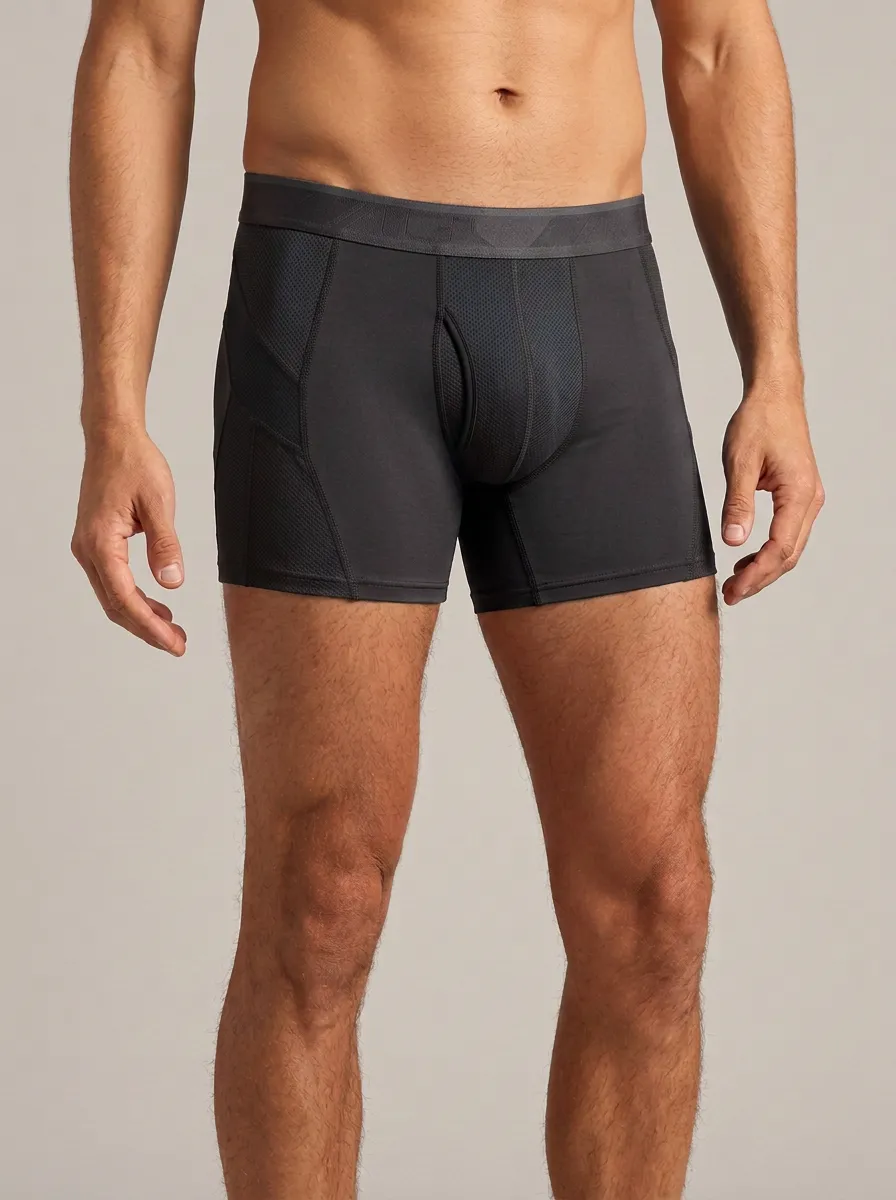 Men's Athletic Performance Blue Grey Mesh Printed Boxer Briefs