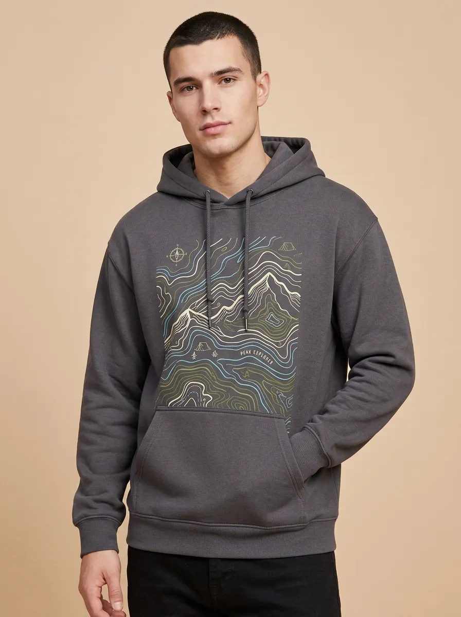 Men's Canyon Mountain Hiking Topographic Graphic Hoodie