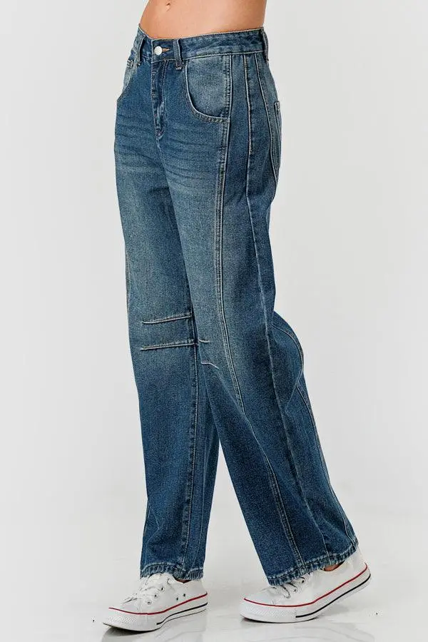 Mid Rise Barrel Denim Pants