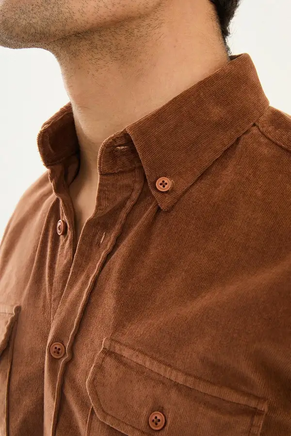 Hidden Button Velvet Cotton Shirt