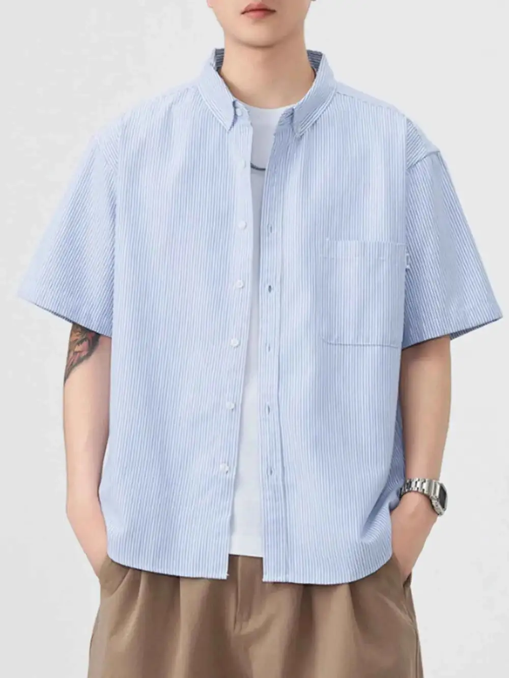 Striped Short Sleeve Button-Up Shirt