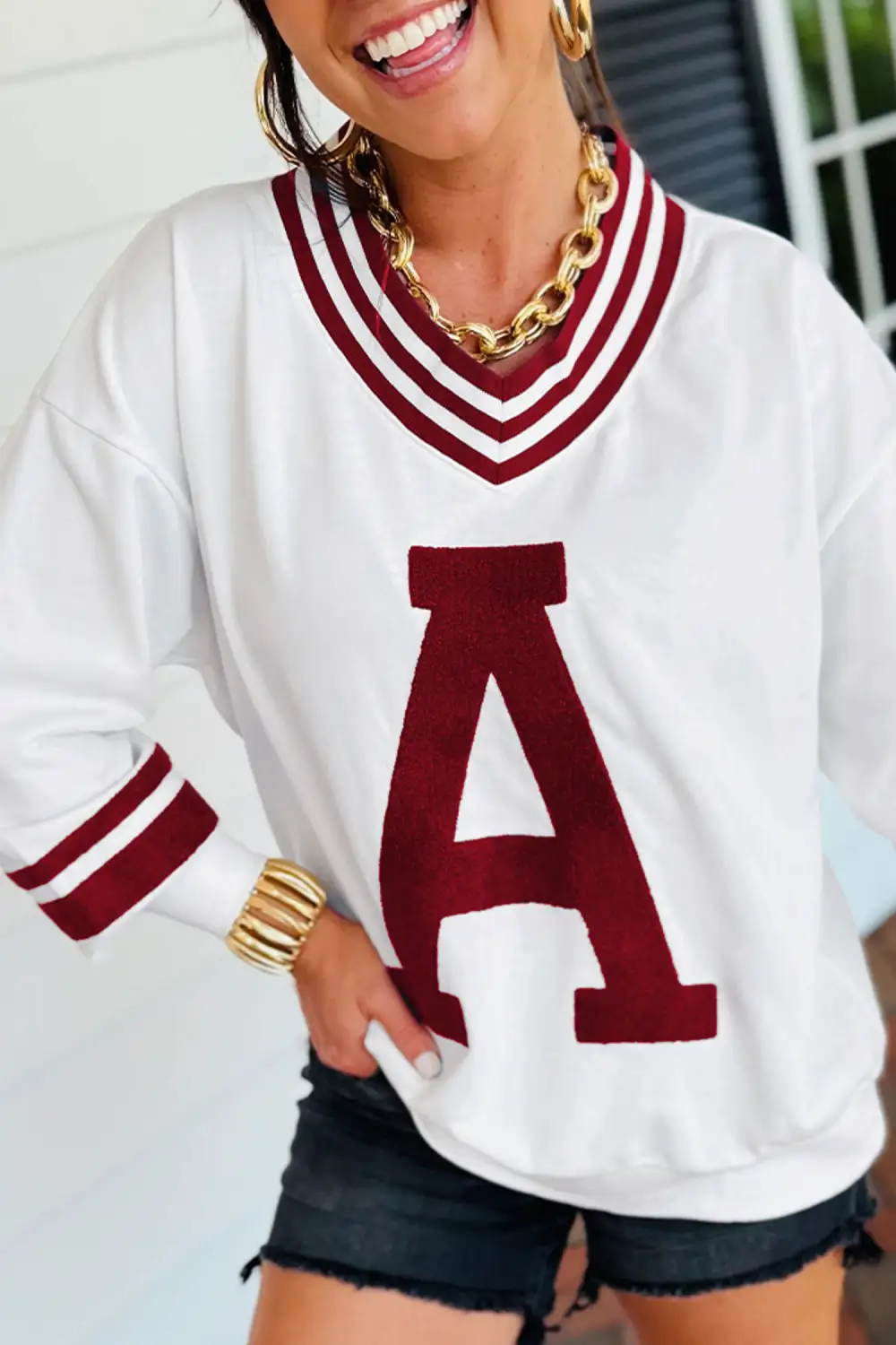 Striped Letter Graphic Sweatshirt