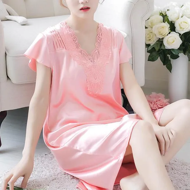 Flowers and Pleats Silky Nightgown
