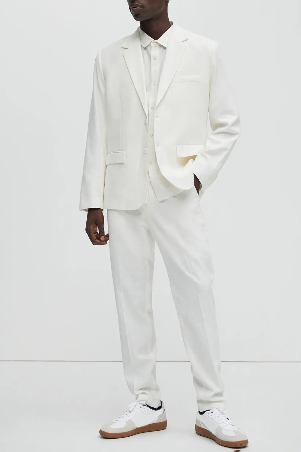 Slight Stretch Linen Suit Jacket - Black