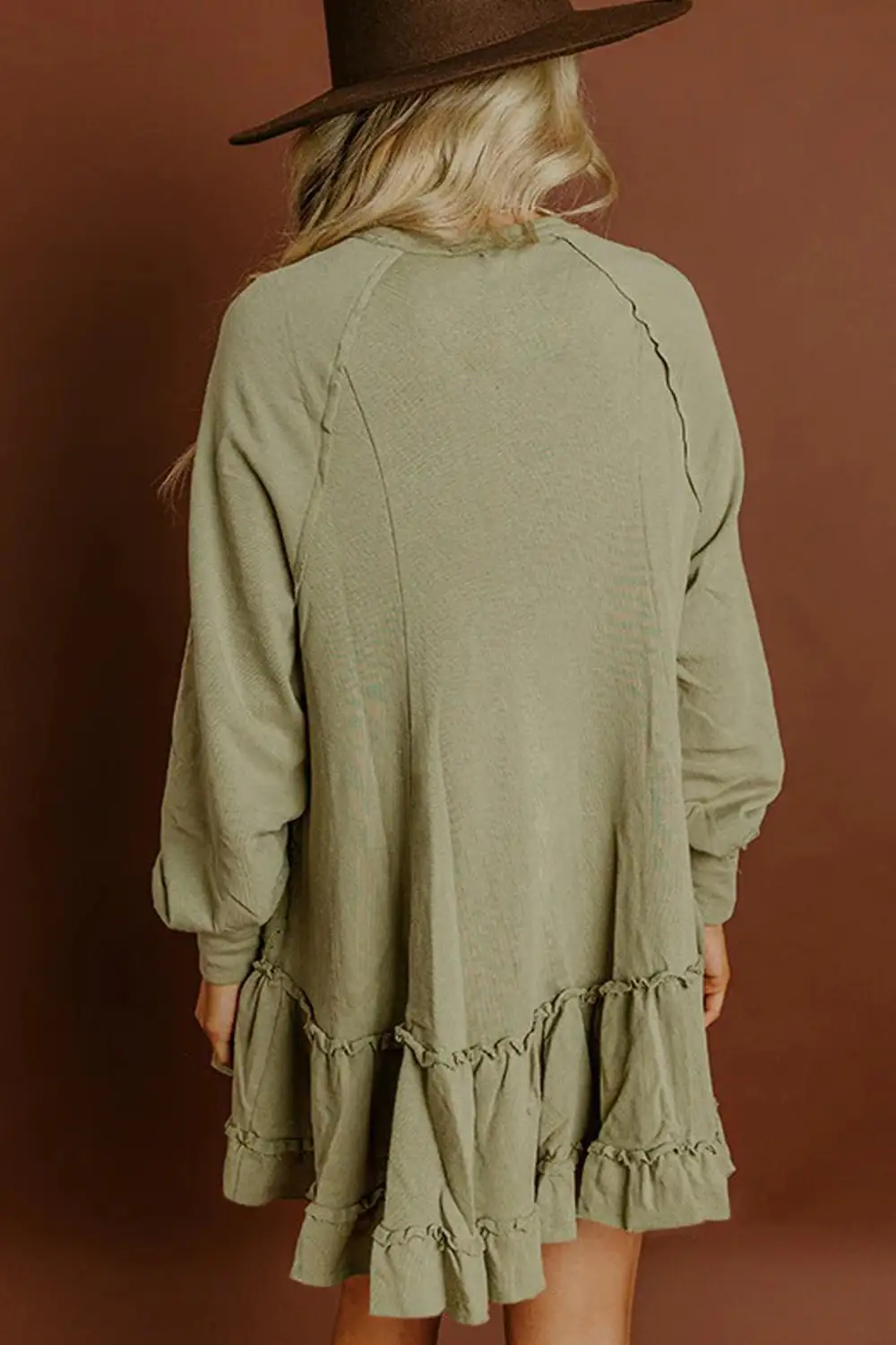 Laurel Jacquard Frilled Ruffled Long Sleeve Mini Dress