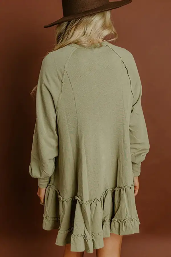 Laurel Jacquard Frilled Ruffled Long Sleeve Mini Dress