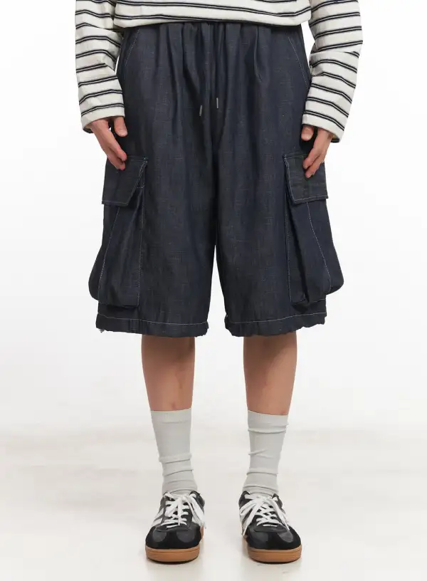 Men's Cargo Stitched Denim Shorts