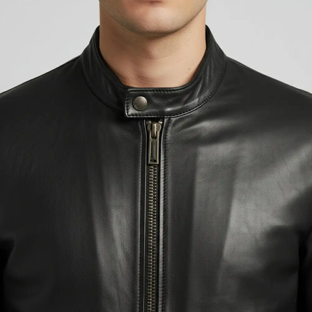 Textured Leather Biker Motorcycle Jacket