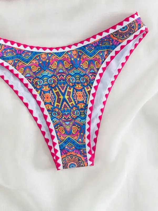 Crocheted Halterneck Tube Top Split Bikini Swim Set