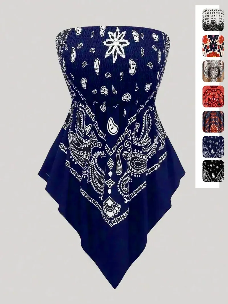 Plus-Size Women's Strapless Top with Ethnic Print