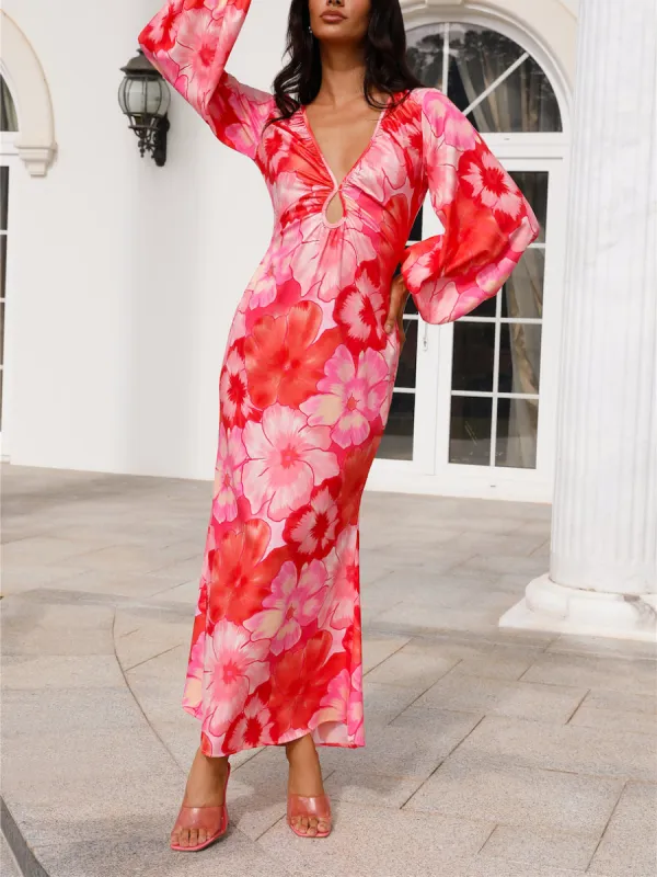 Print Balloon Sleeve Maxi Dress
