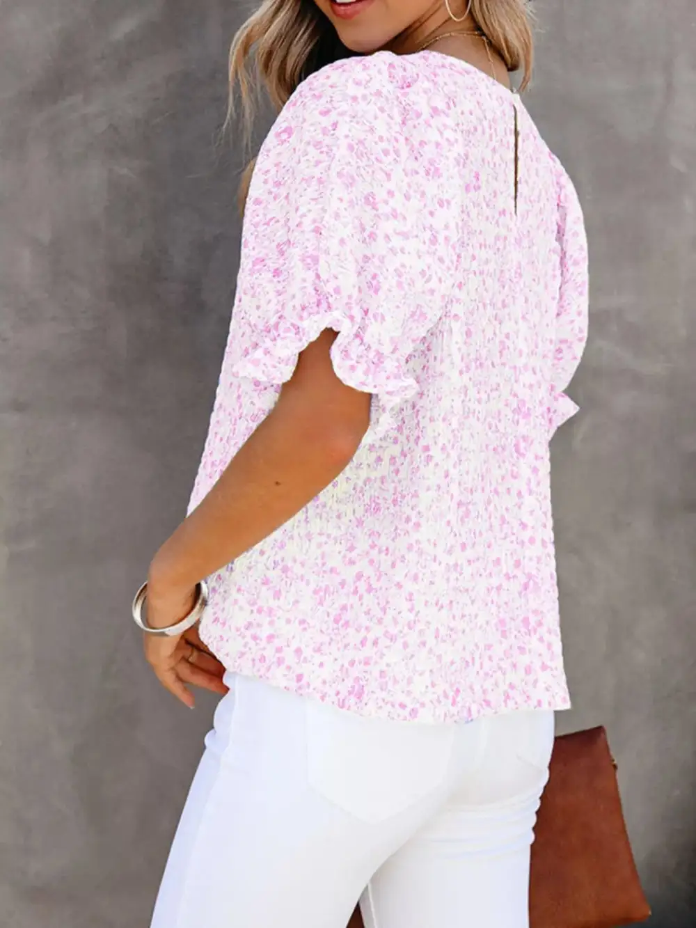 Floral Print Ruffle Sleeve Blouse Plus
