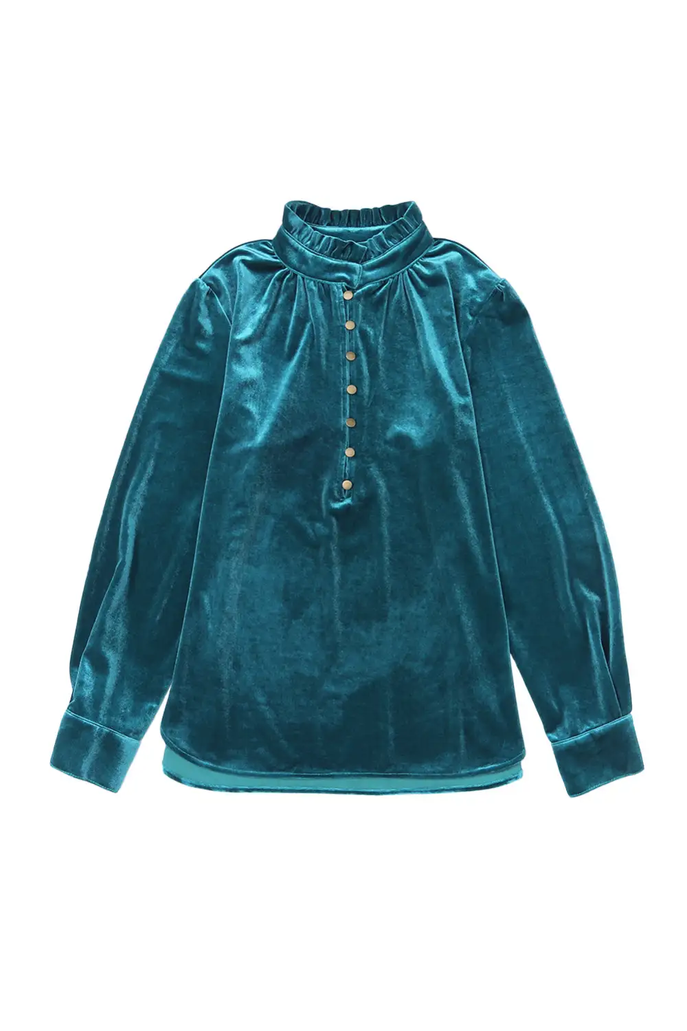 Velvet Frilled Button Front Top