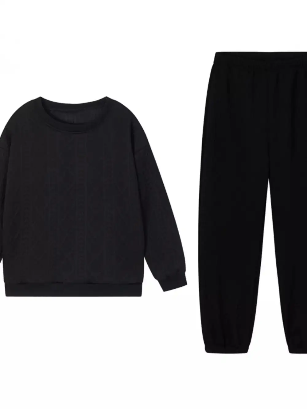 Texture Round Neck Top and Pants Set