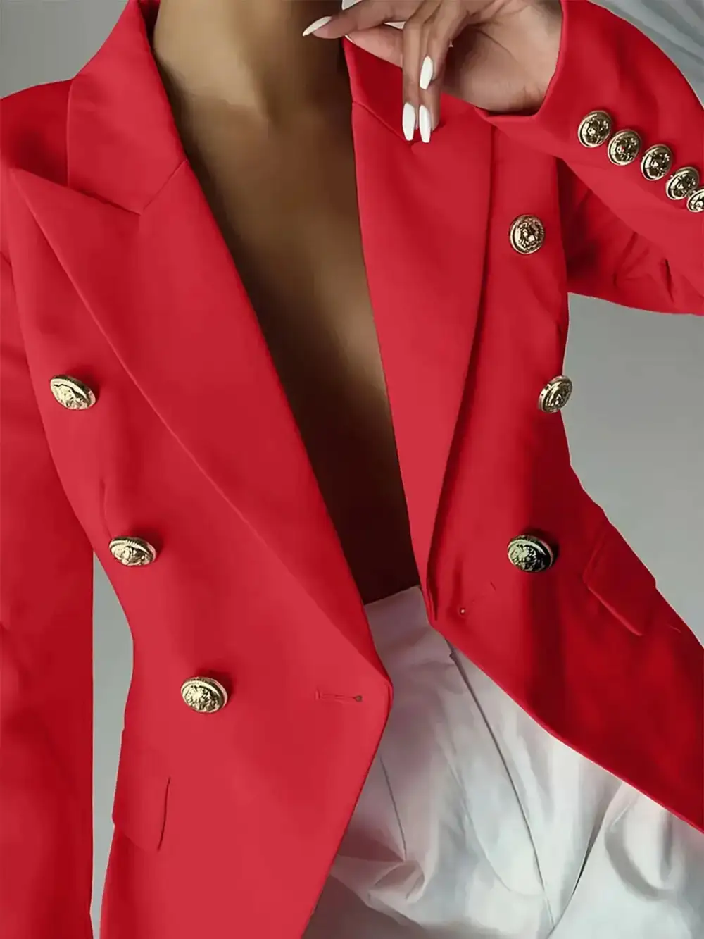 Double-Breasted Lapel-Collar Blazer