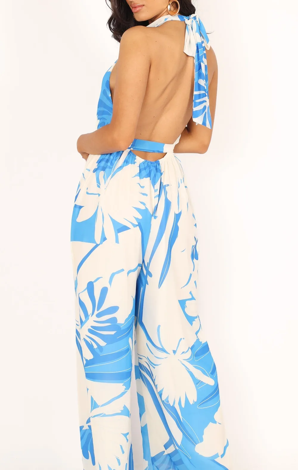 Classic Halter Open-Back Sleeveless Floral Printed Jumpsuit