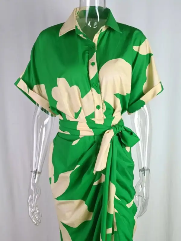 Tie Waist Short Sleeve Shirt Dress
