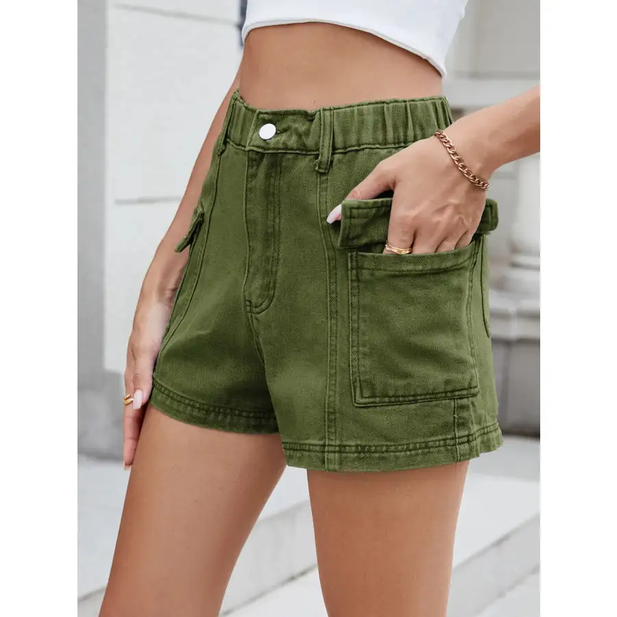 High Waist Cargo Denim Shorts