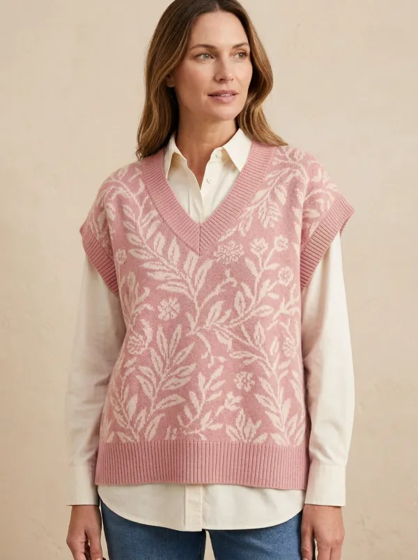 Botanical Nature Floral Leaf Sweater Vest