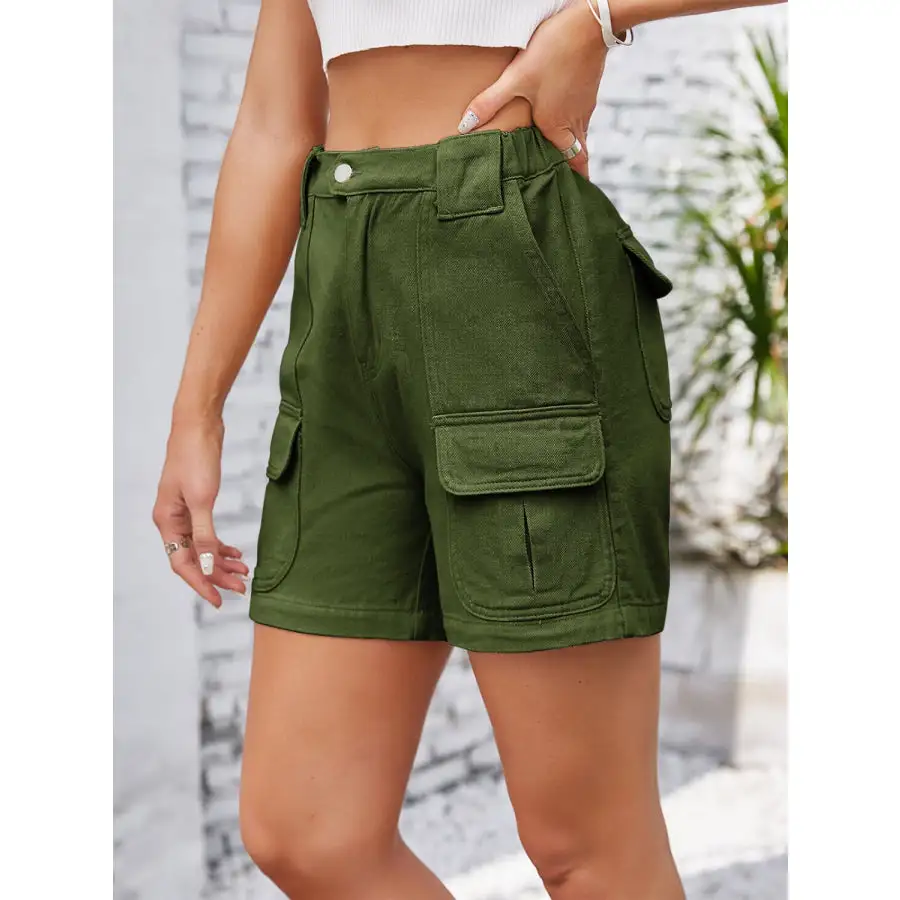 High Waist Washed Denim Shorts