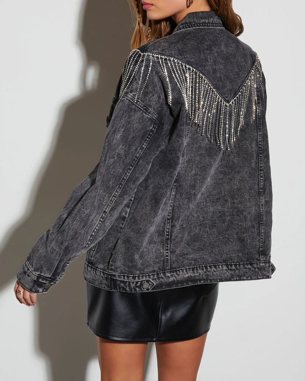 Rhinestone Fringe Denim Jacket