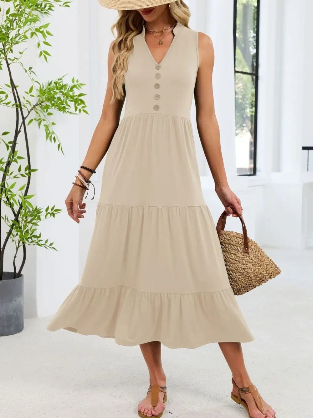 Tiered Sleeveless Midi Dress
