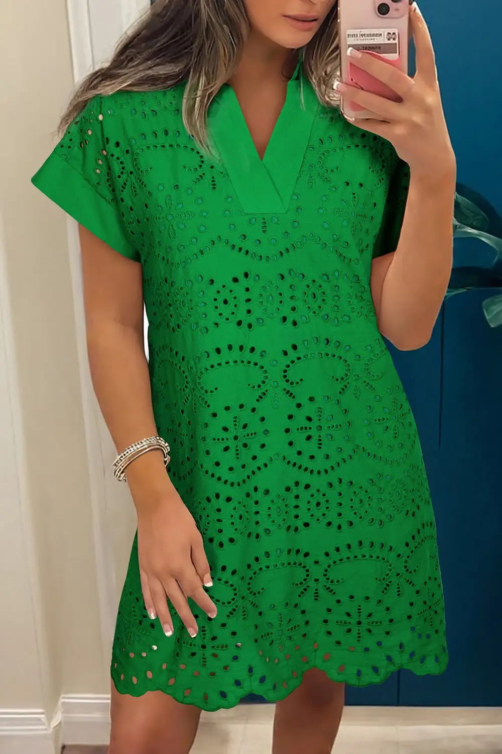 Embroidered Eyelet Mini Dress