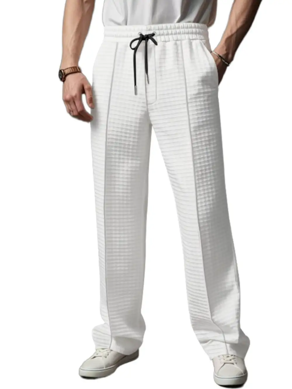 Men's Full Size Textured Drawstring Casual Pants Plus