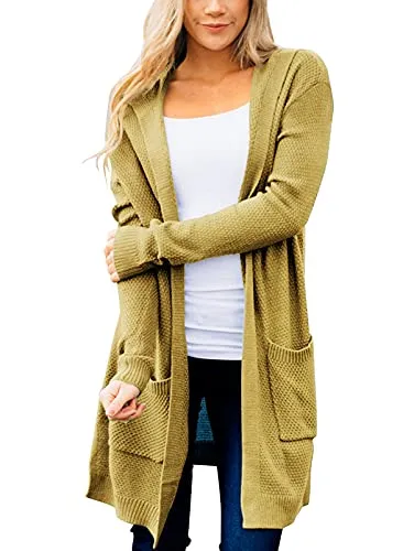 Women's Long Sleeve Open Front Hoodie Knit Sweater Cardigan Outwear