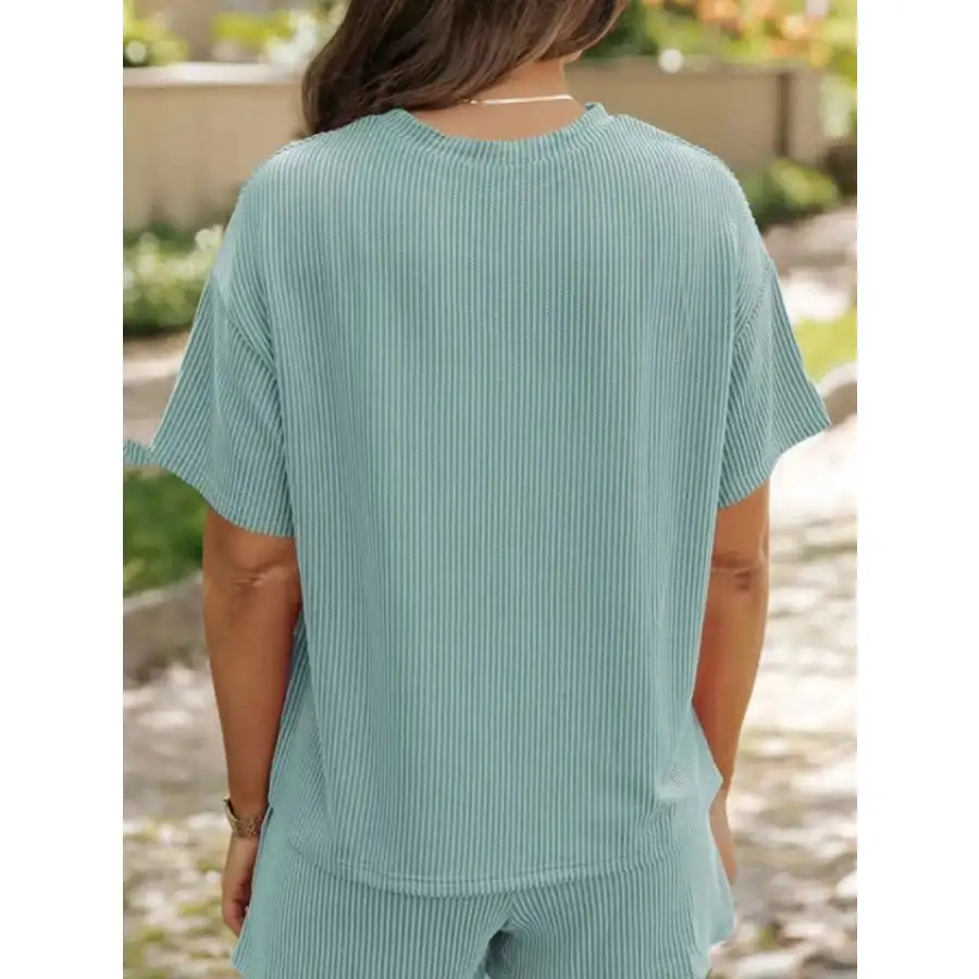 Ribbed Short Sleeve Top and Shorts Two Piece Set