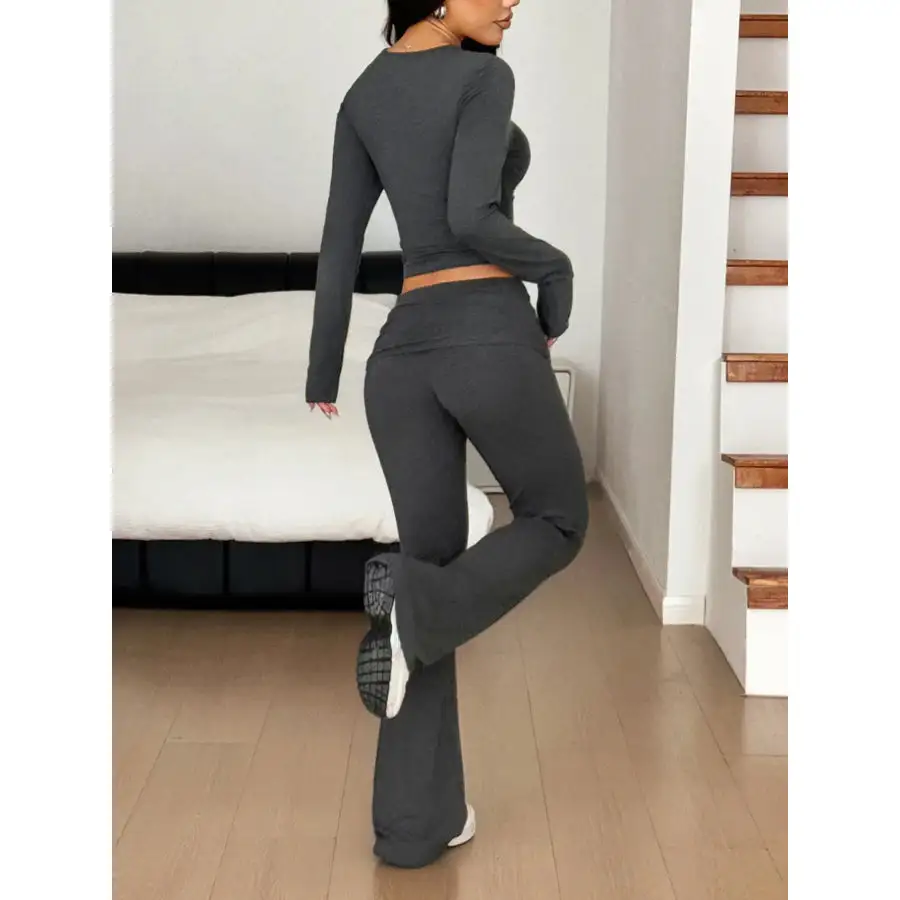 Long Sleeve Crop Top and Bootcut Pants Set
