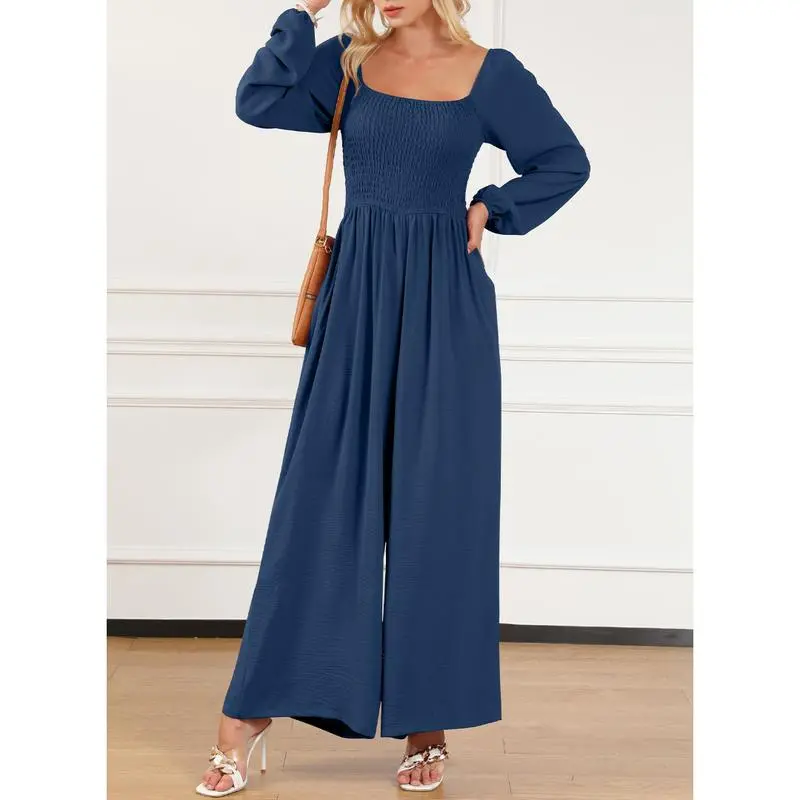 CLEARANCE SALE  Women's Casual Loose Overalls Jumpsuits One Piece Long Sleeve Wide Leg Long Pant Rompers With Pockets Plus Size Packge Suit