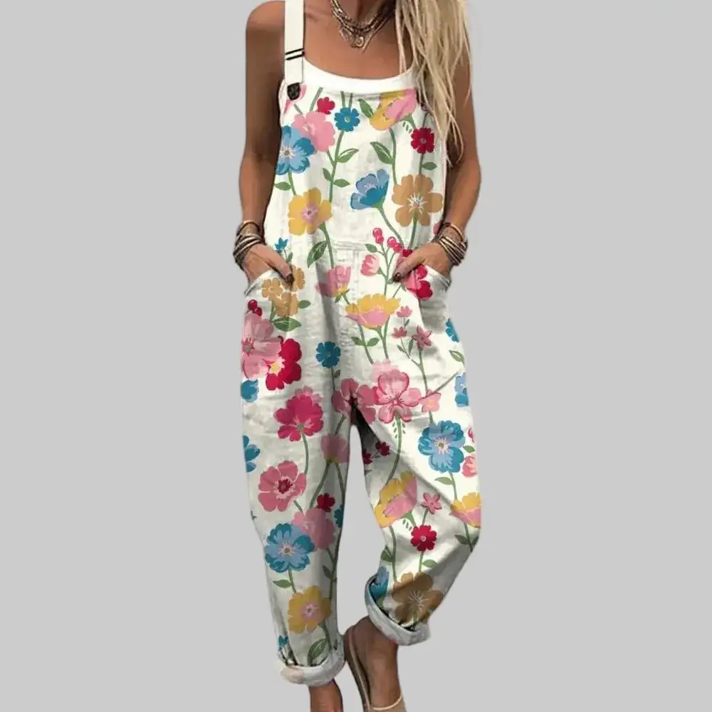 Textured Floral Relaxed Jumpsuit