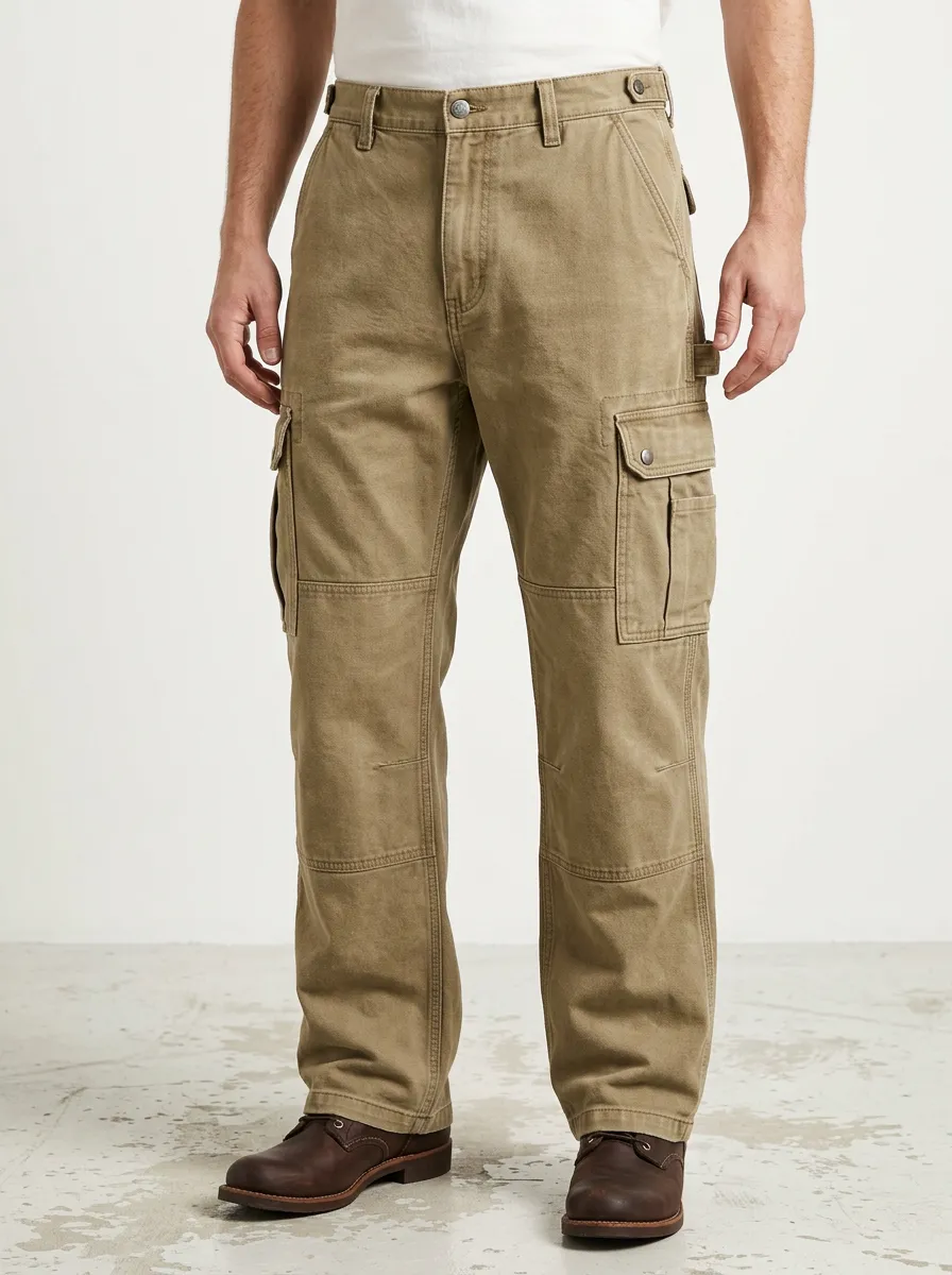 Men's Khaki Multi-Pocket Utility Cargo Pants