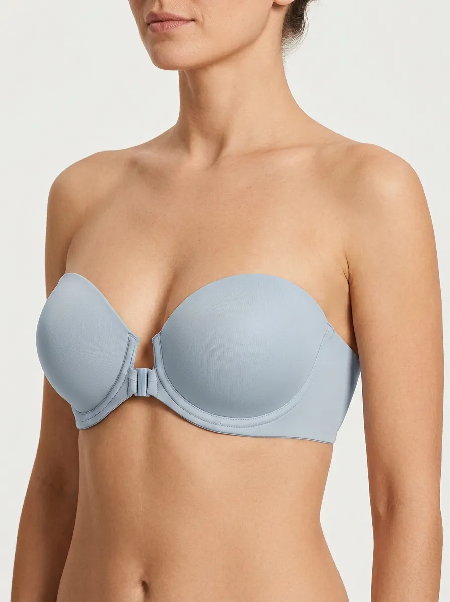 Women's Molded-Cup Form-Fitting Front-Closure Strapless Bra