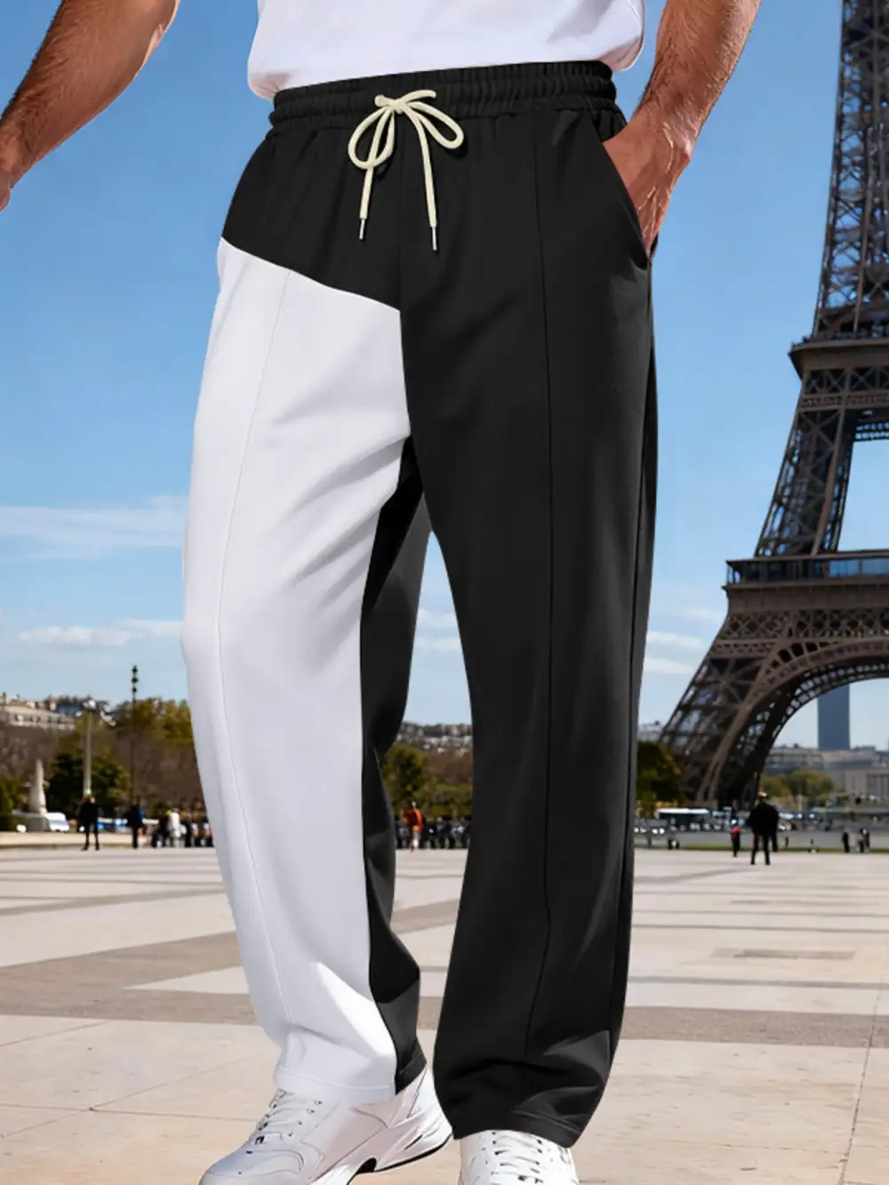 Men's Full Size Color Block Drawstring Casual Pants