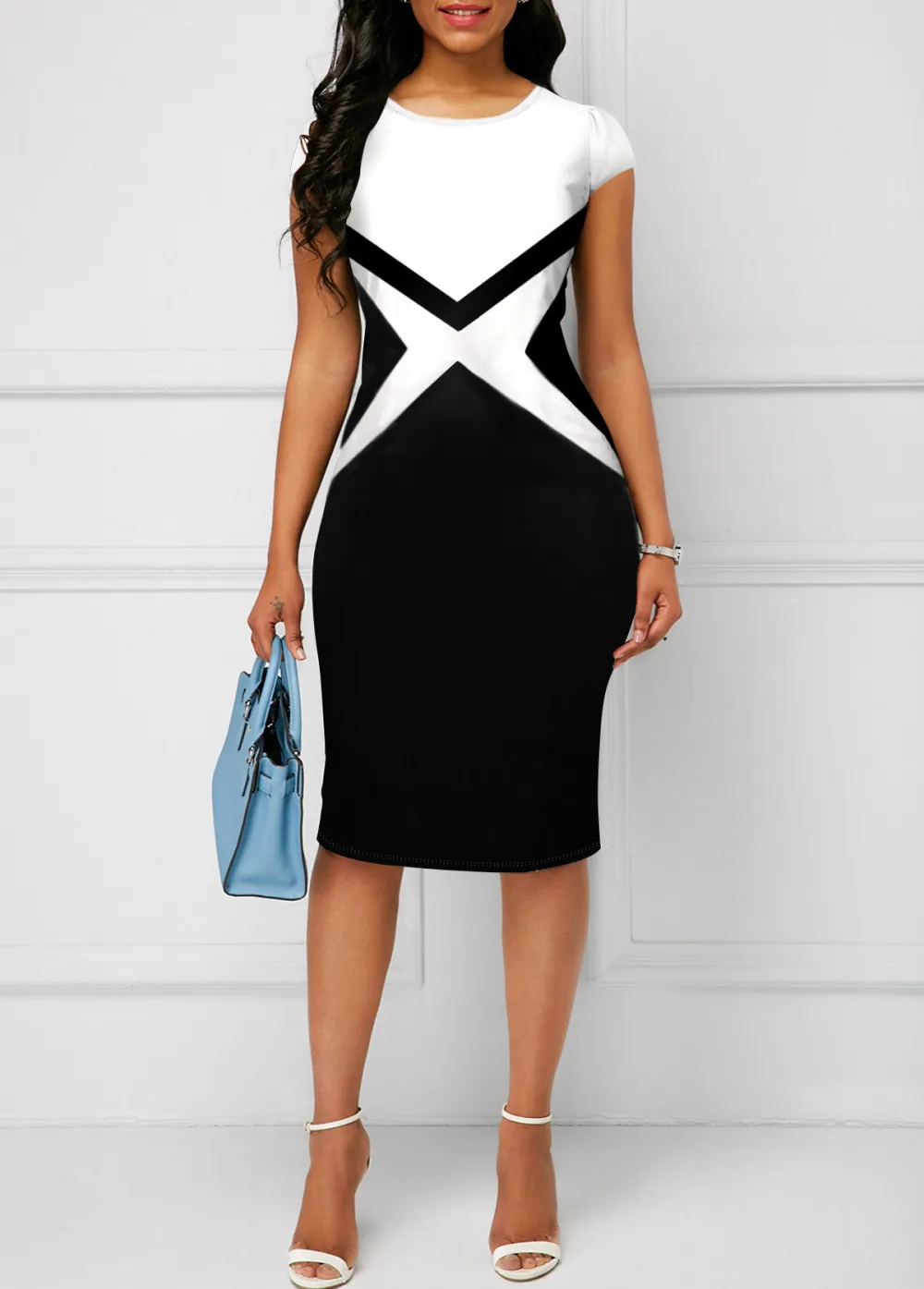 Round Neck Short Sleeve Color Block Dress