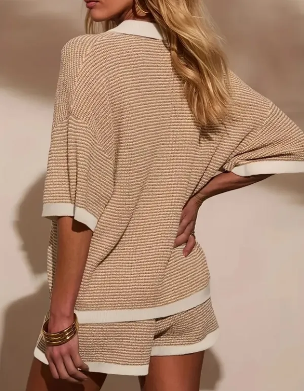 Neutral Striped Short Set