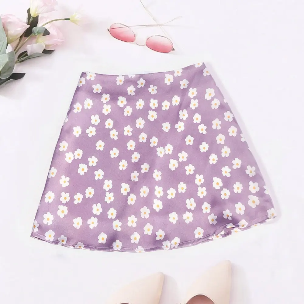 Satin Silk Floral Skirt