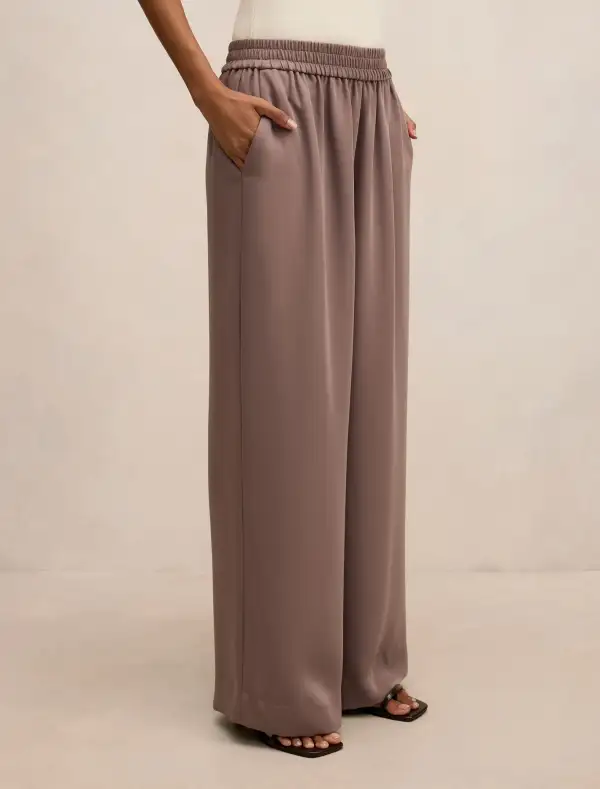 Light Taupe Petite Elastic Waist Pants