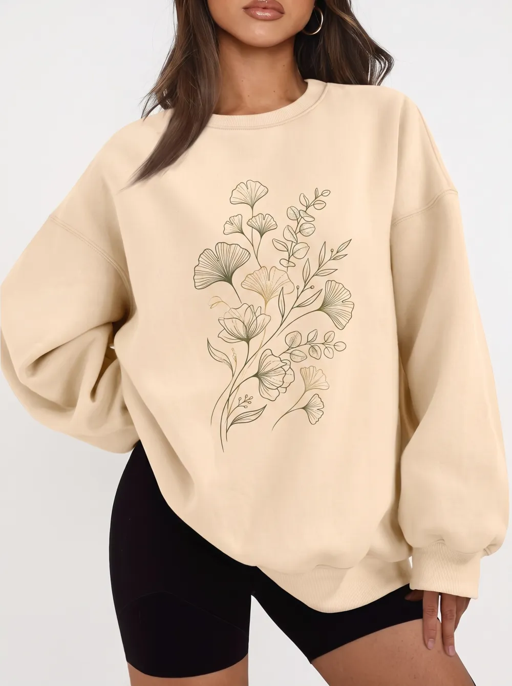 Women's Botanical Nature Lover Ginkgo Leaf Printed Sweatshirt