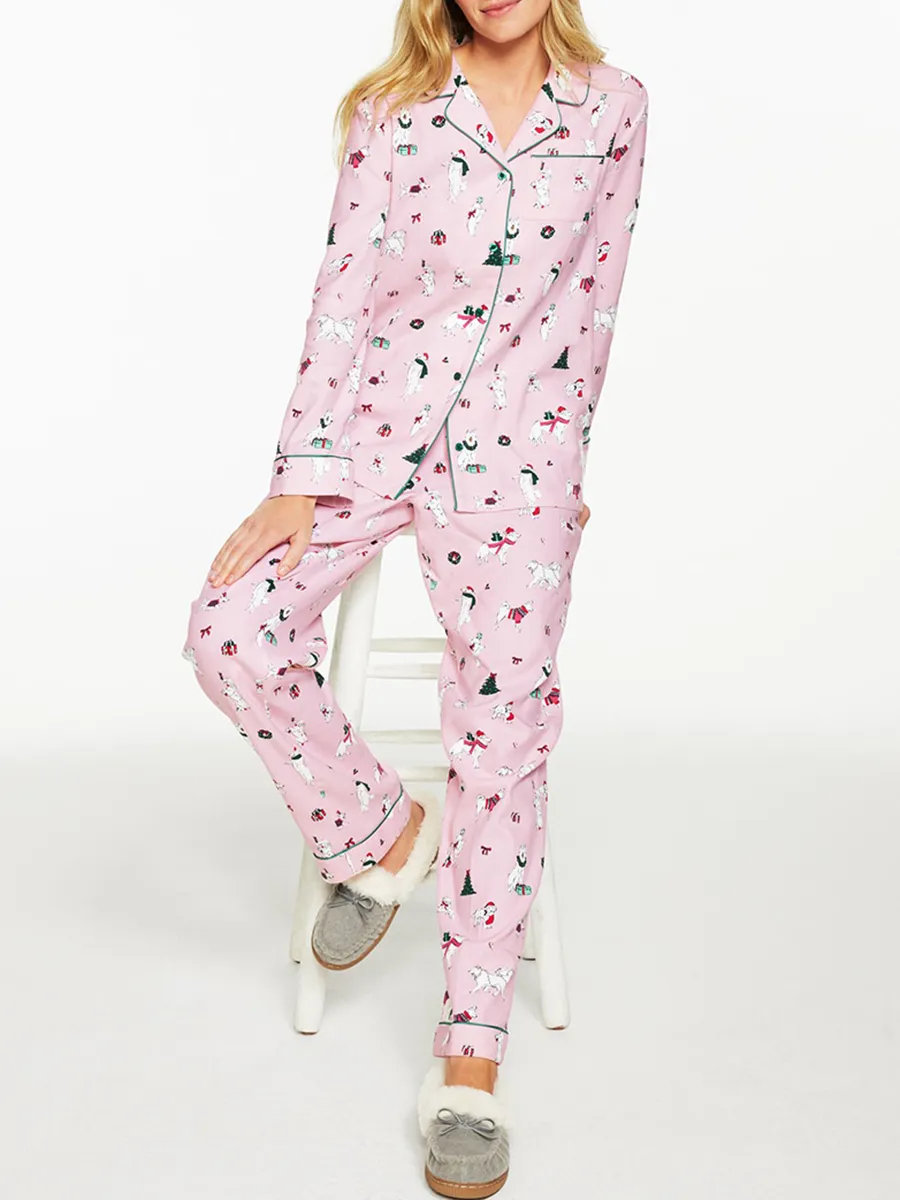 Women'S Cute Pink Christmas-Themed Pajama Set