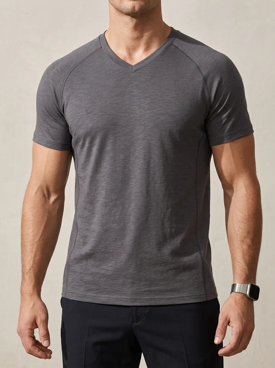 Casual Raglan Sleeve V-Neck Core Style Men's Slim Fit Short Sleeve T-Shirt