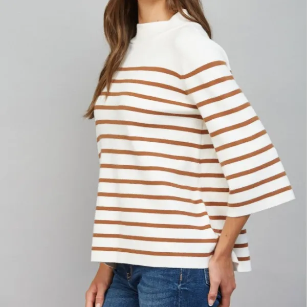 Stripe Mock Neck Sweater