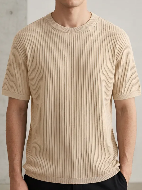 Refined Everyday-Look Men's Knit Crew-Neck T-Shirt