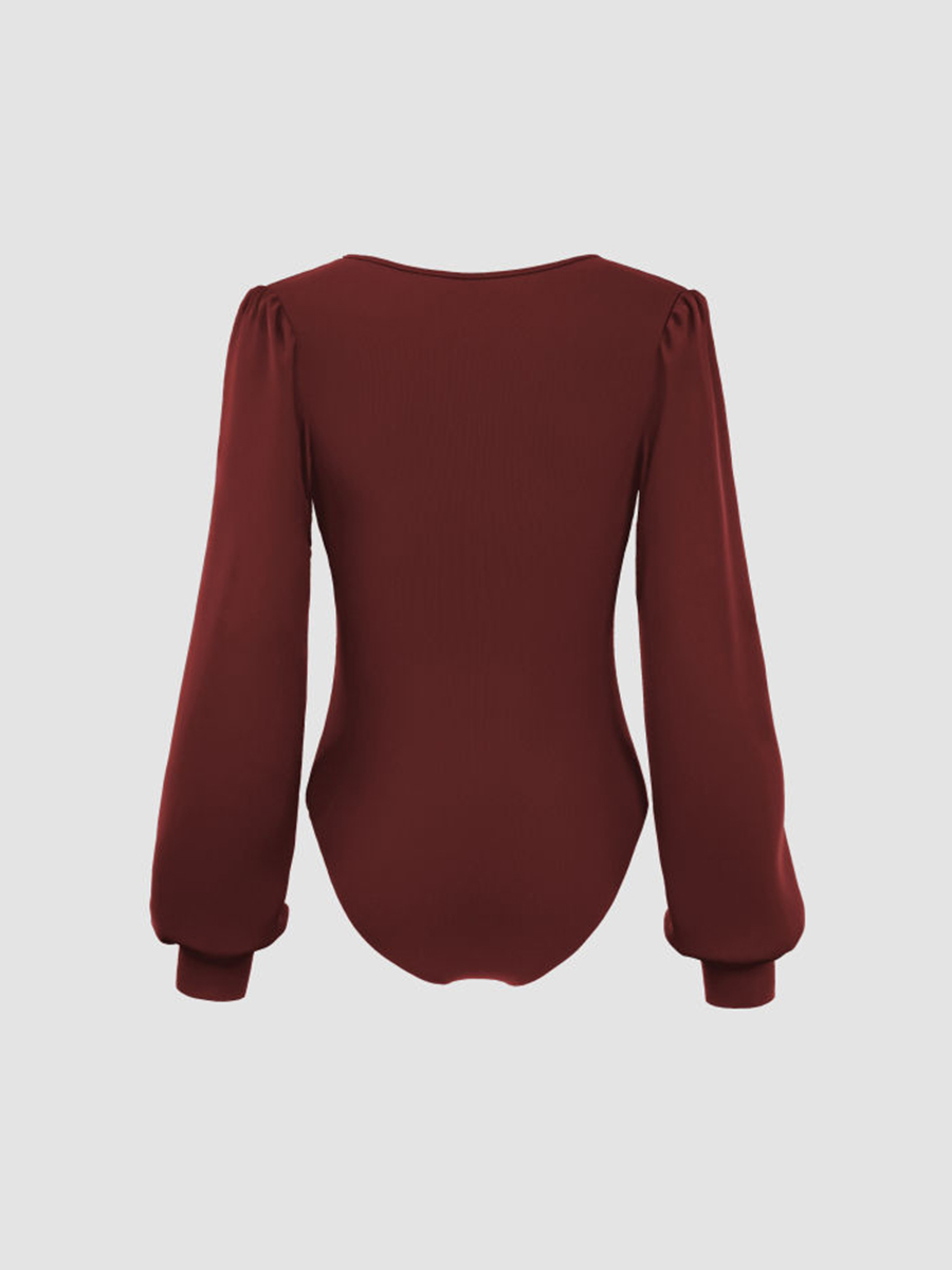 Jersey V-Neck Solid Ruched Bodysuit