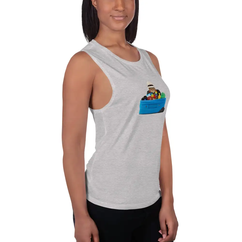Graphic Ladies Muscle Tank Cat Tourist Tank Top