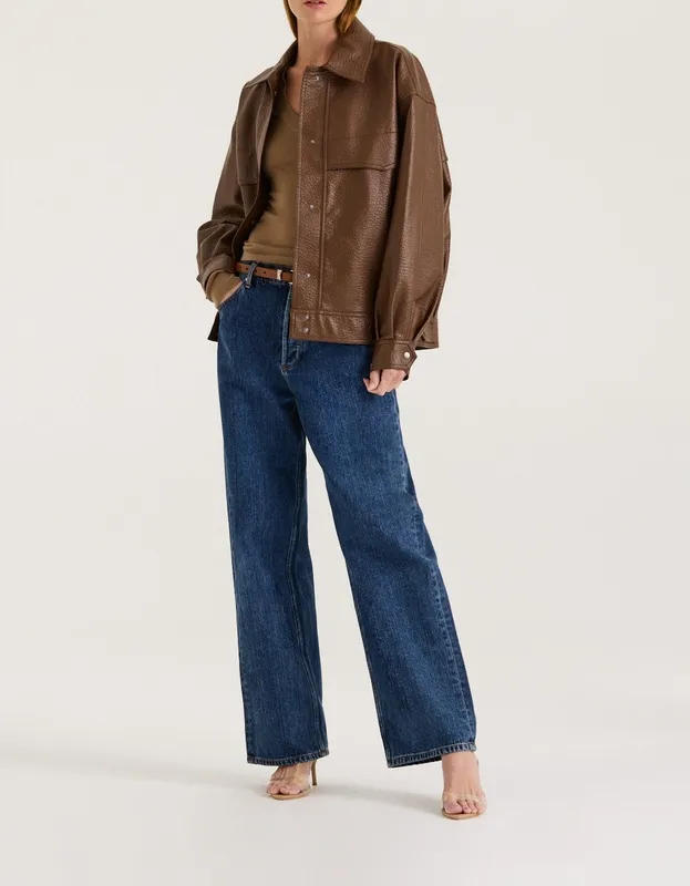 Pecan Boxy Faux Leather Jacket