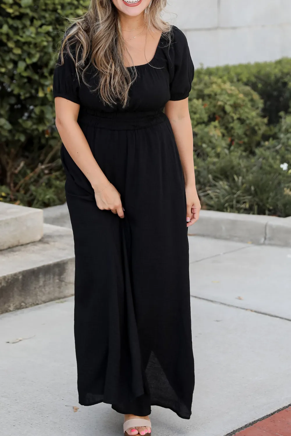 Black Square Collar Maxi Dress