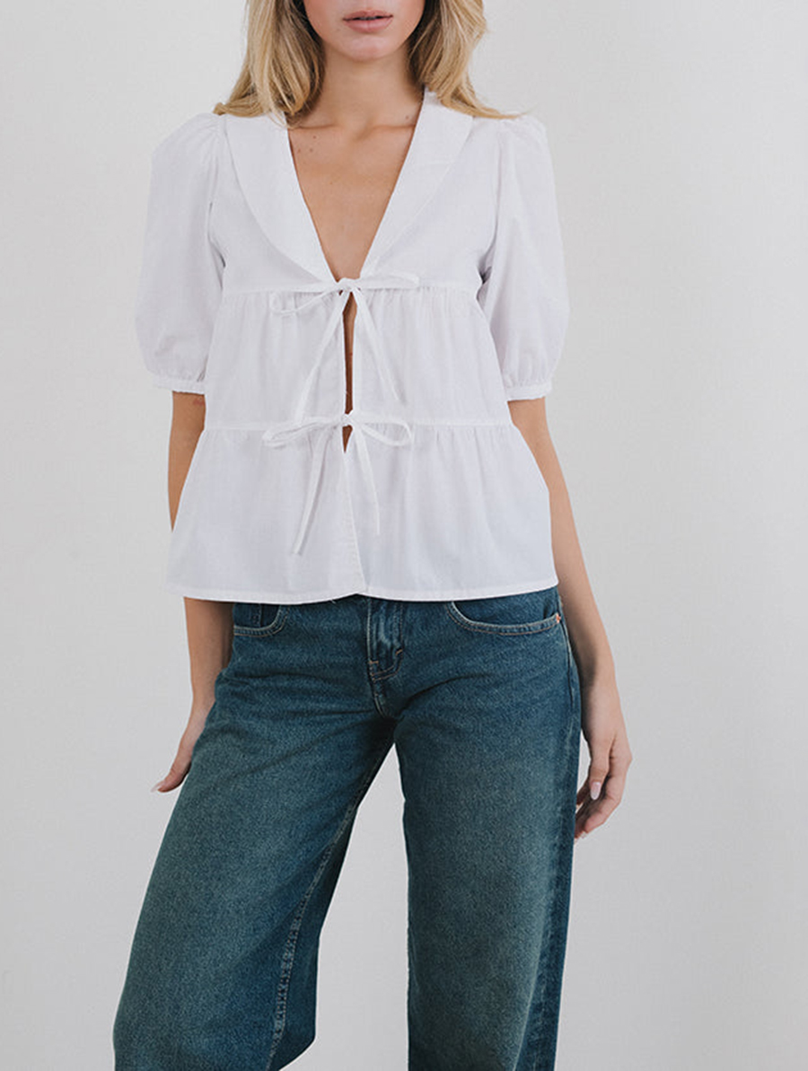 Puff Sleeve Shirt In Poplin White